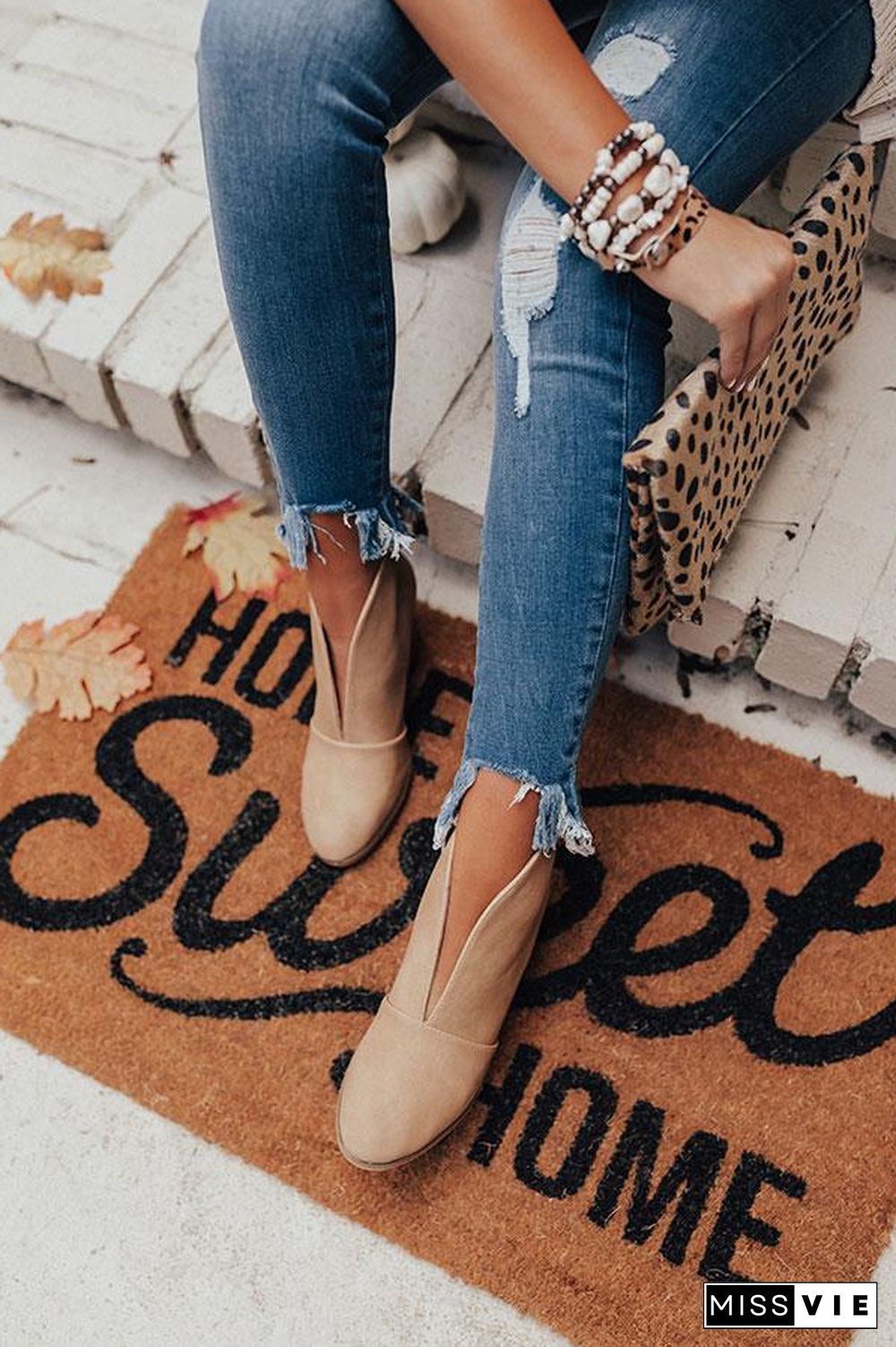 V Cut Out Slip On Ankle Boots