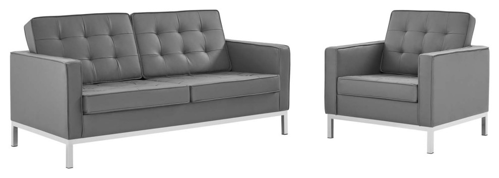 Loft Tufted Upholstered Faux Leather Loveseat and Armchair Set   Contemporary   Living Room Furniture Sets   by Modway  Houzz