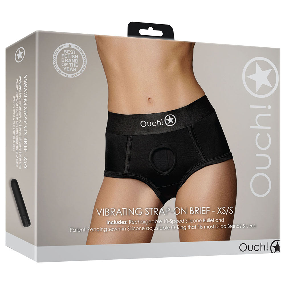 Ouch! Black Vibrating Strap-on Brief /S