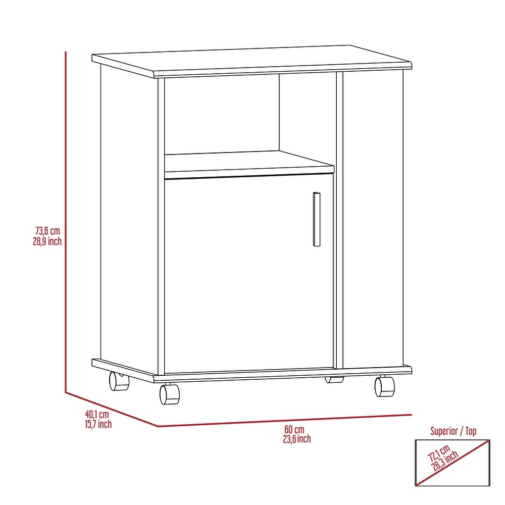 FM Furniture Clayton Microwave Cabinet with 3 Open Side Shelves  Cabinet  and Caster Wheels