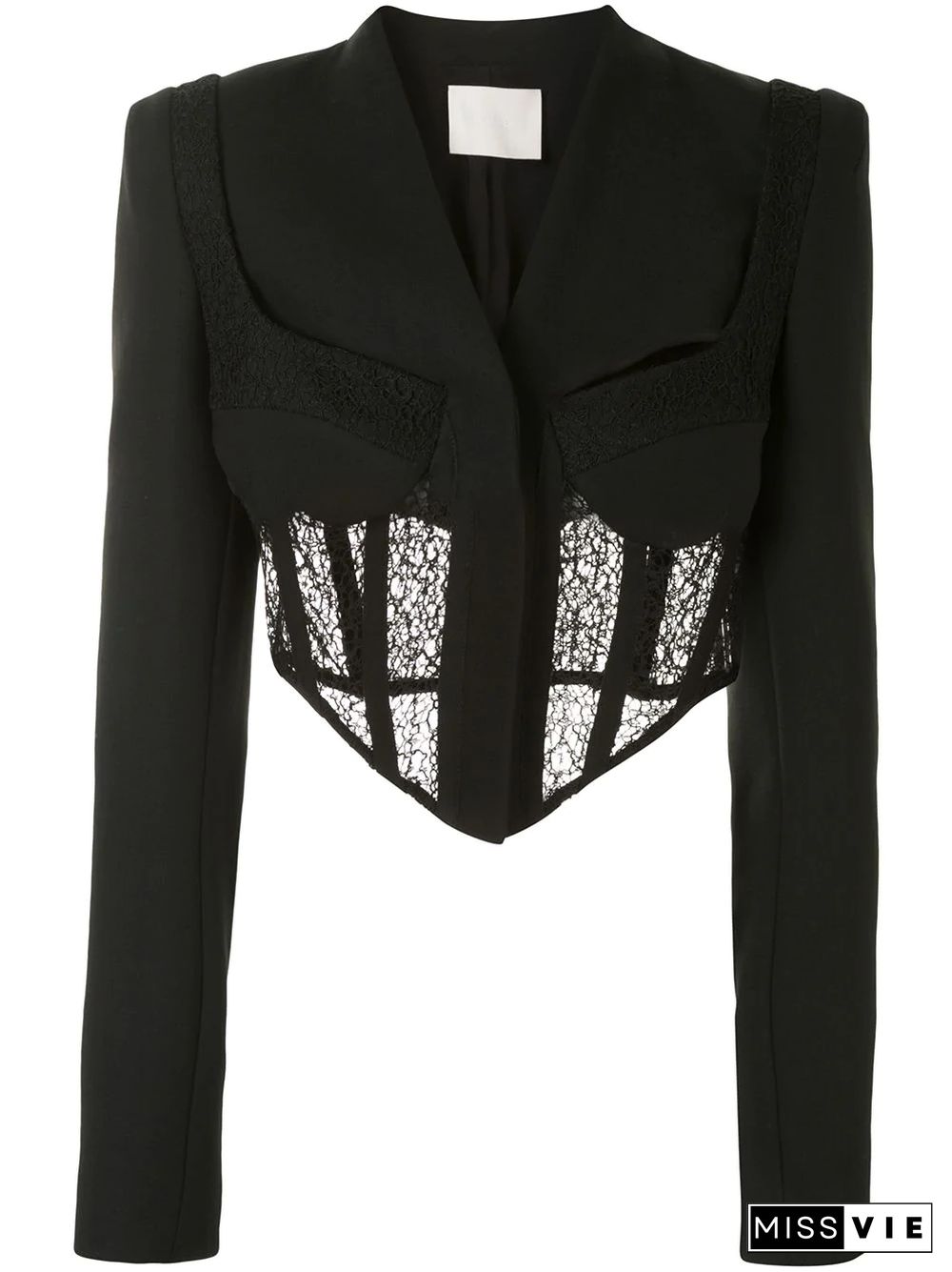 Slim Fit Tailored Blocked Mesh Lace Cropped Corset jacket