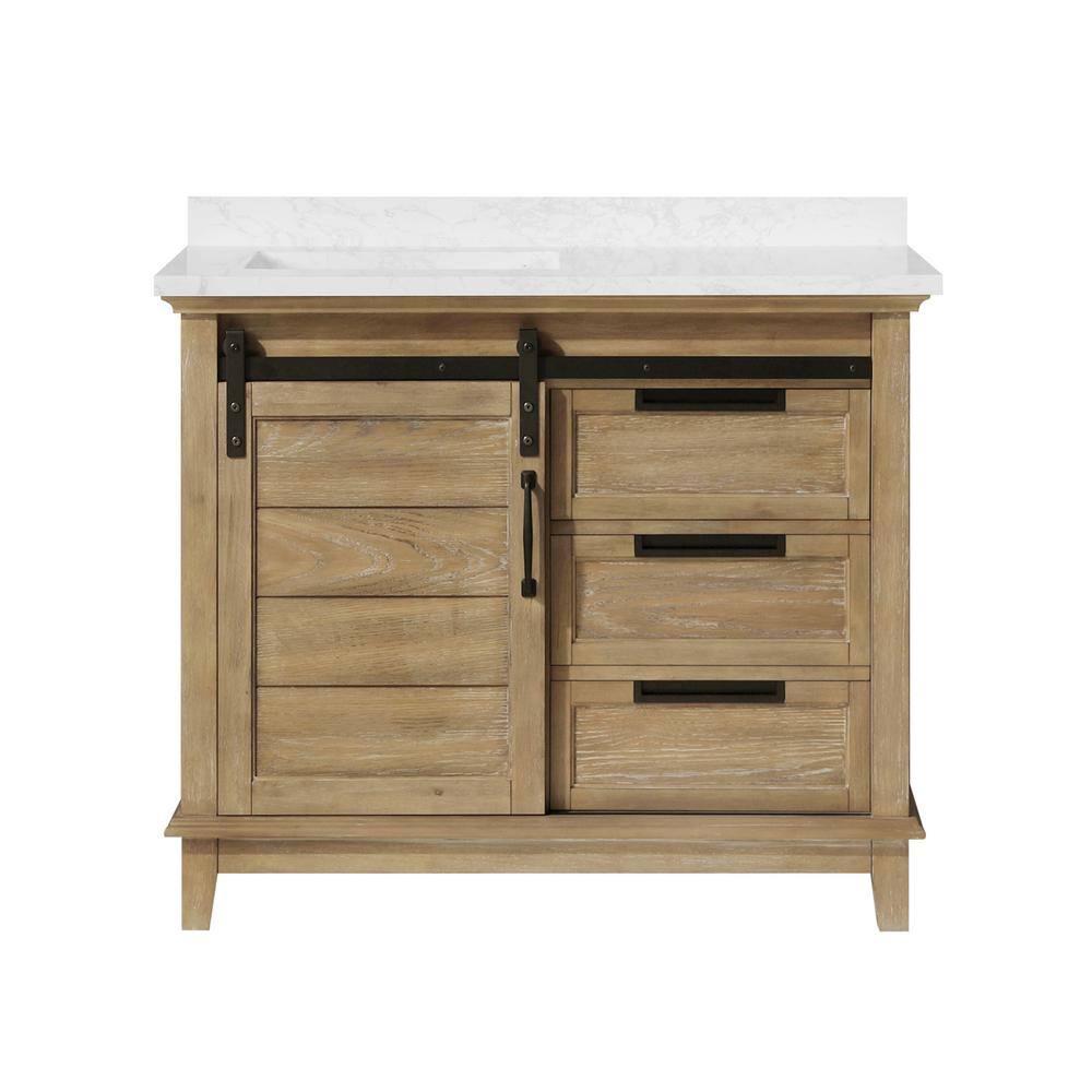 OVE Decors Edenderry 42 in. W Bath Vanity in Rustic Almond with Engineered Stone Composite in White with White Basin and Power Bar 15VVAR-EDEN42-1