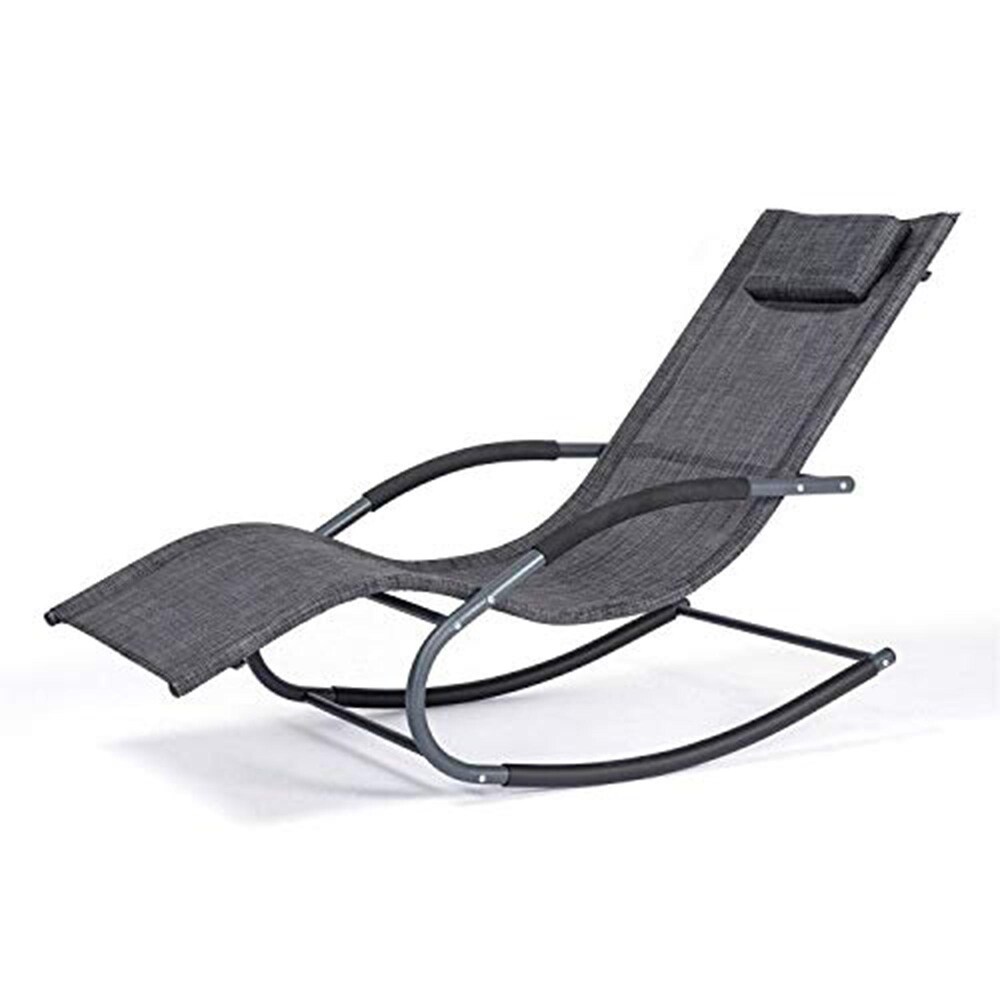 Outdoor Chaise Lounge Steel Curved Lounge Chair with Detachable Pillow Weather Resistant Fabric for Lawn Poolside   56.3*24.8*35