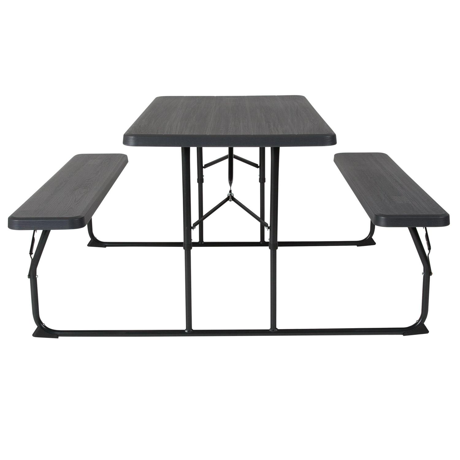 Flash Furniture Insta-Fold Charcoal Wood Grain Folding Picnic Table and Benches  4.5 Foot Folding Table