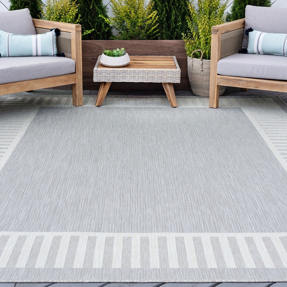 Exo Coastal Striped Border Indoor/ Outdoor Area Rug