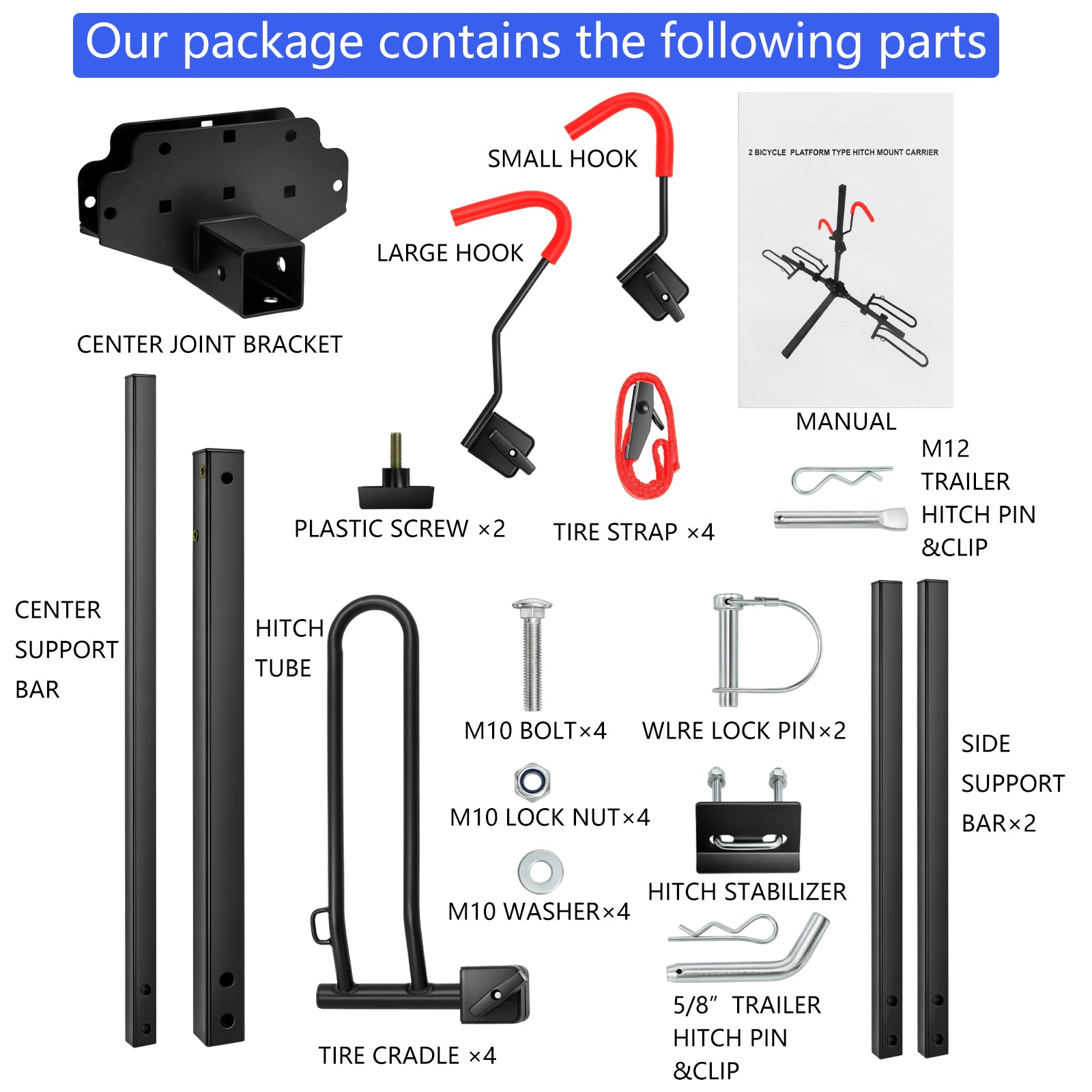 Hitch Mount Carrier Rack， Foldable Tray 2 Bike Rack fit for Cars， Trucks， SUV and Sedan with a 2