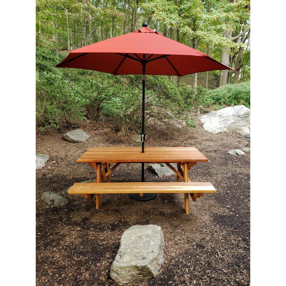 Outdoor 1905 Super Deck Finished 8 ft. Redwood Picnic Table with Attached Benches PTACHBB-8SC1905