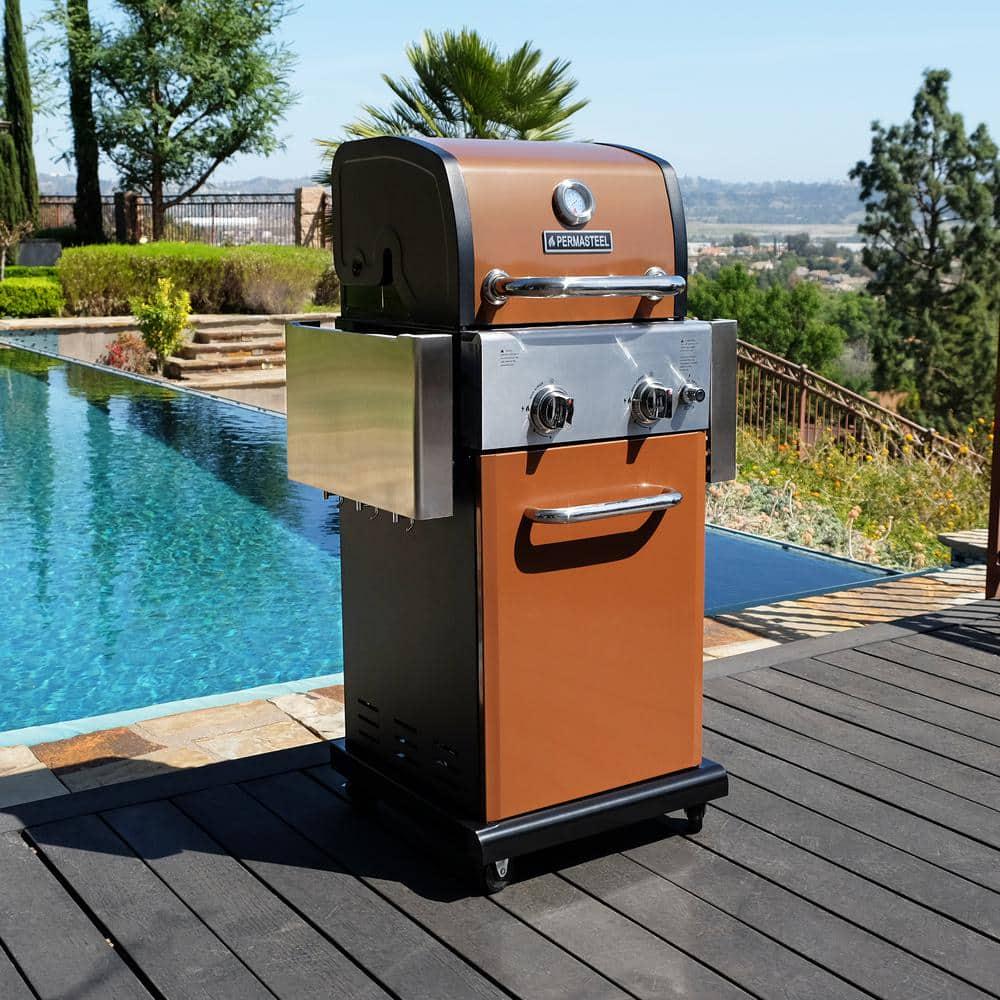 PERMASTEEL 2Burner Pedestal Propane Gas Grill in Copper With Folding Side Shelves