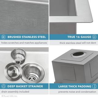 Ruvati Siena 16 Gauge Stainless Steel 15 in. x 15 in. 1-Hole Drop-in Workstation Bar Sink RVH8215