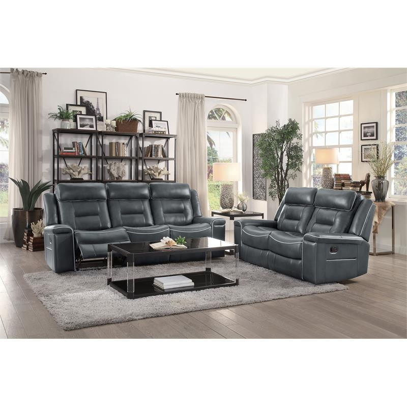 Lexicon Darwan Faux Leather Lay Flat Double Reclining Sofa in Dark Gray   Contemporary   Sofas   by Homesquare  Houzz