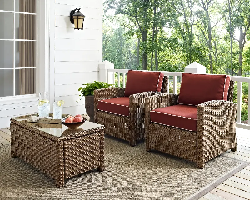 Bradenton Sangria and Wicker Patio Armchairs， Set of 2