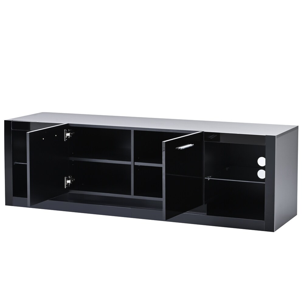 High Gloss TV Stand TV Cabinet with 2 Tempered Glass Shelves and LED Lights Modern Entertainment Center for TVs Up to 70\