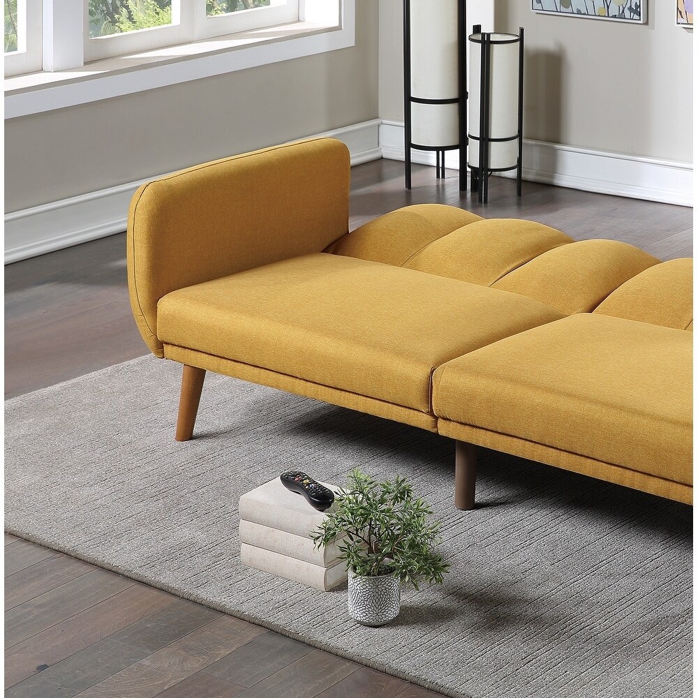 Elegant Modern Style Sofa Mustard Color Polyester 1 Piece Sofa Convertible Bed Wooden Legs Living Room Lounge Guest Furniture