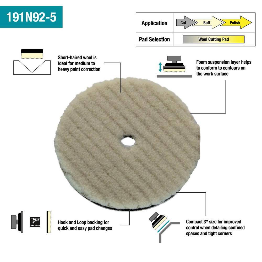 Makita 3 in. Hook and Loop Short-Haired Wool Cutting Pad 191N92-5