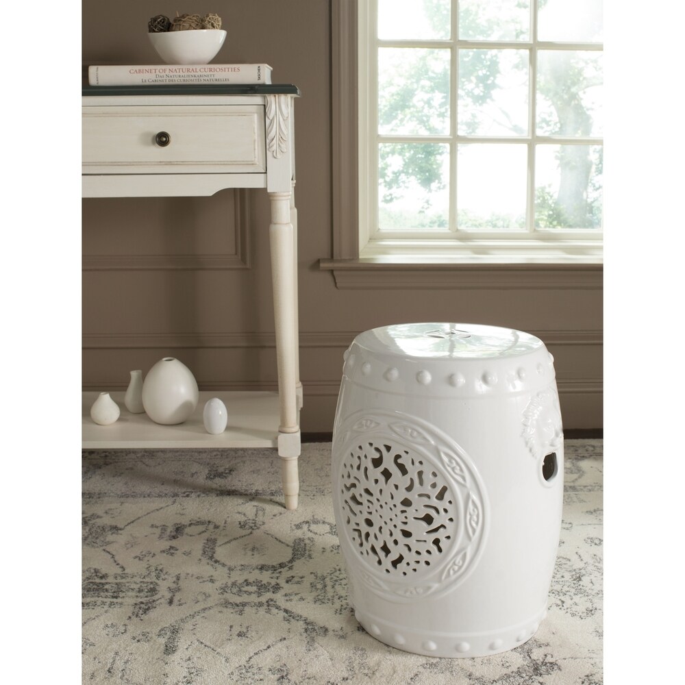 SAFAVIEH Flower White Drum Ceramic Decorative Garden Stool