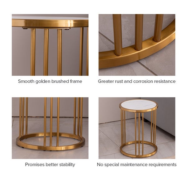 Round Side/ End table Sintered Stone with Golden Stainless Steel Frame