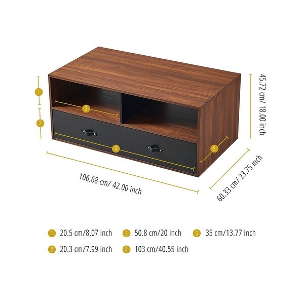 Henry Modern Wooden Coffee Table with Storage， Walnut