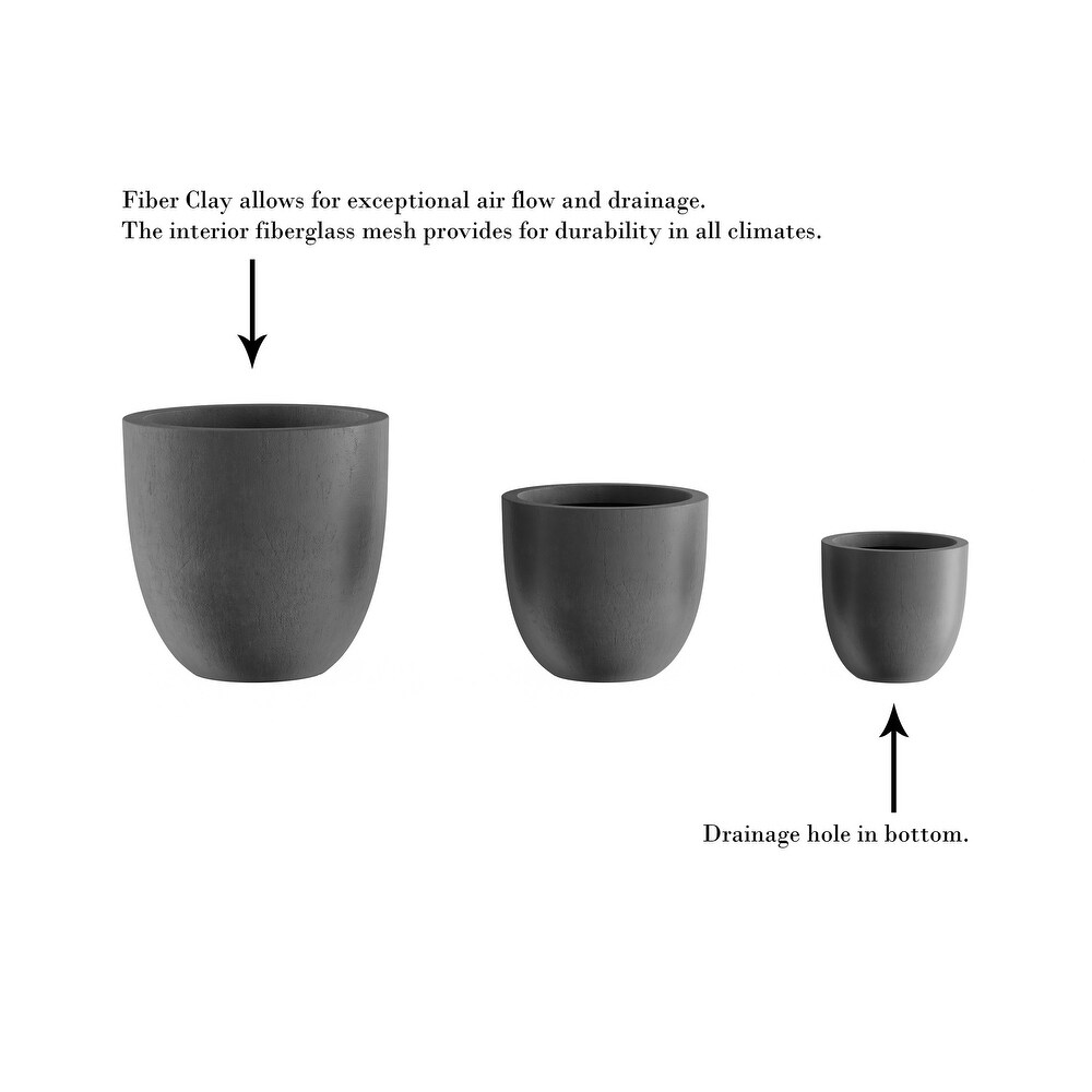 Fiber Clay Plant Pots �C Set of 3 Modern Tapered Indoor/Outdoor Planters with Drainage Holes by Pure Garden