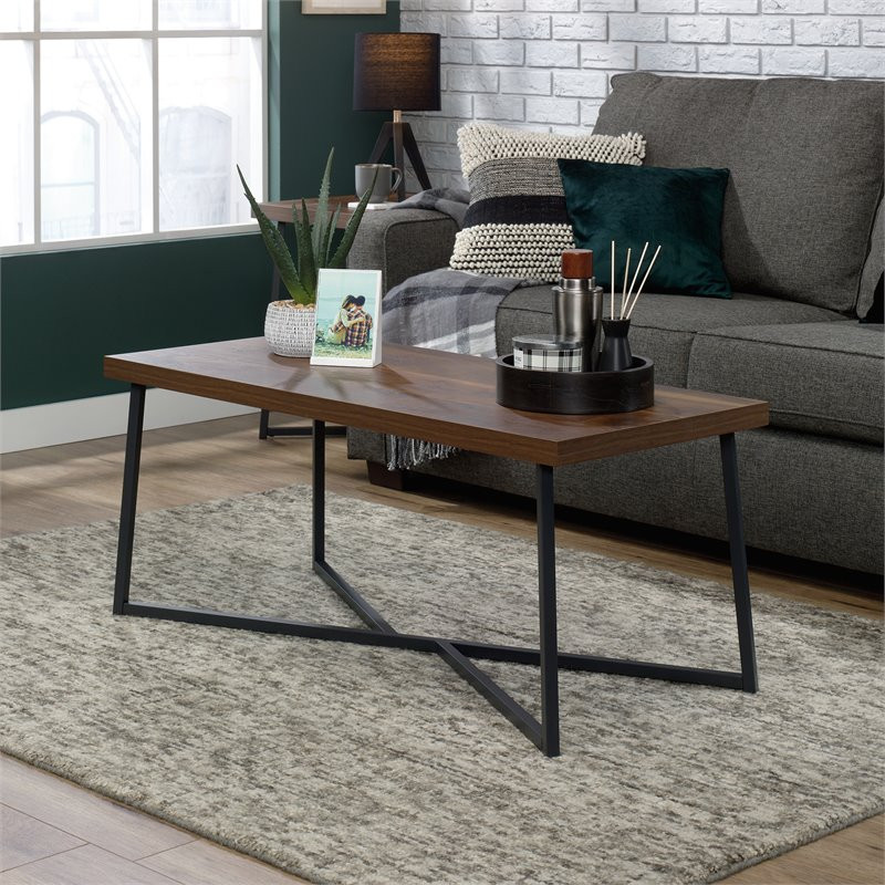 Sauder Canton Lane Engineered Wood and Metal Coffee Table in Grand Walnut   Industrial   Coffee Tables   by Homesquare  Houzz