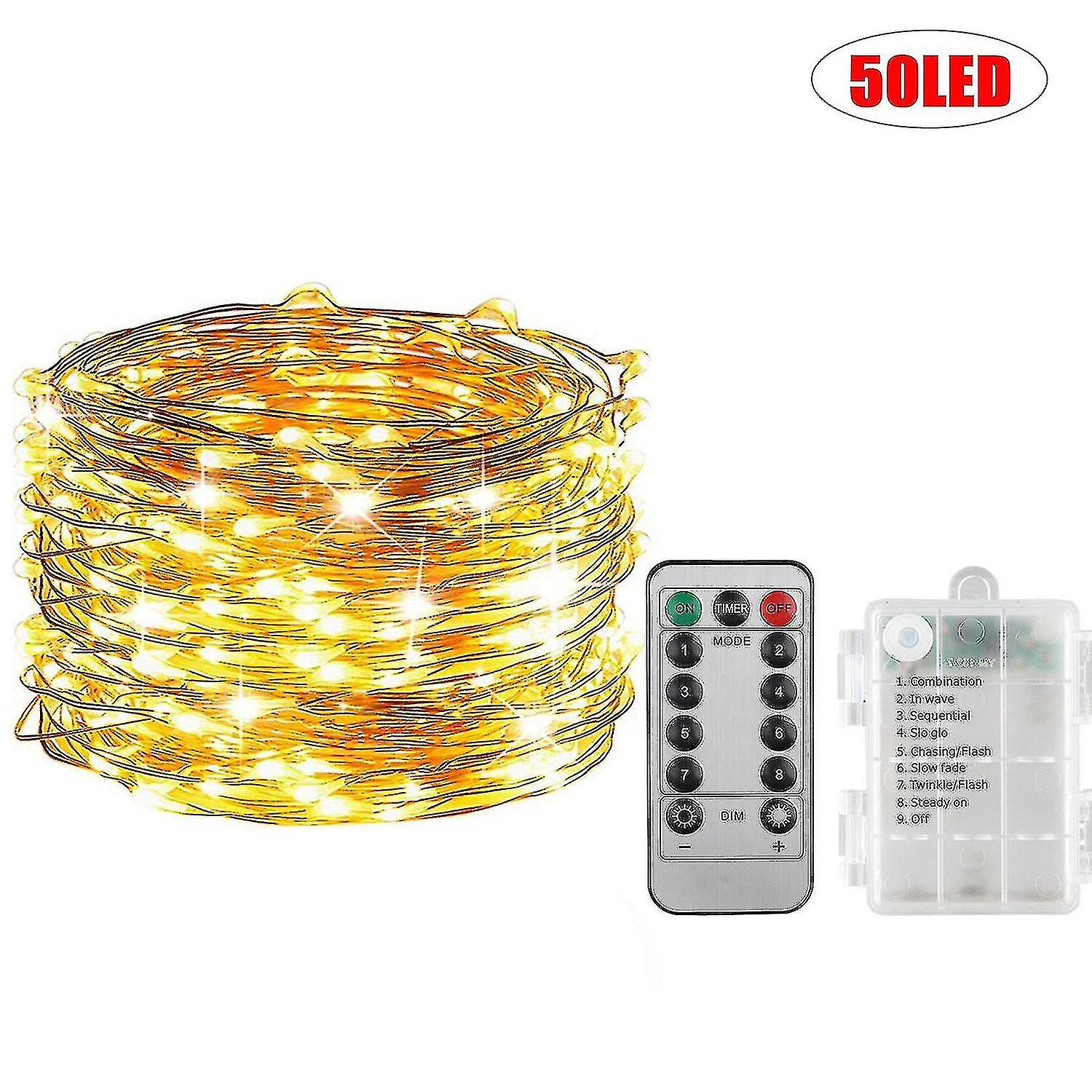 16.4/32.8ft Copper Wire String Lights Battery Operated， Outdoor 50/100led Fairy Lights， 8 Modes Wate