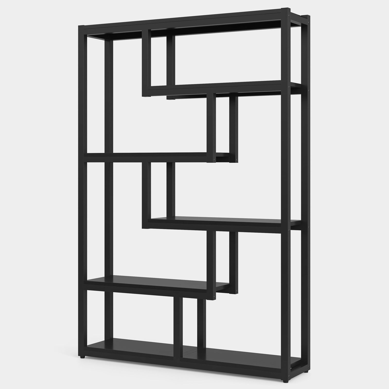 6-Tier Bookshelf, 69 Industrial Etagere Bookcase with Staggered Shelves