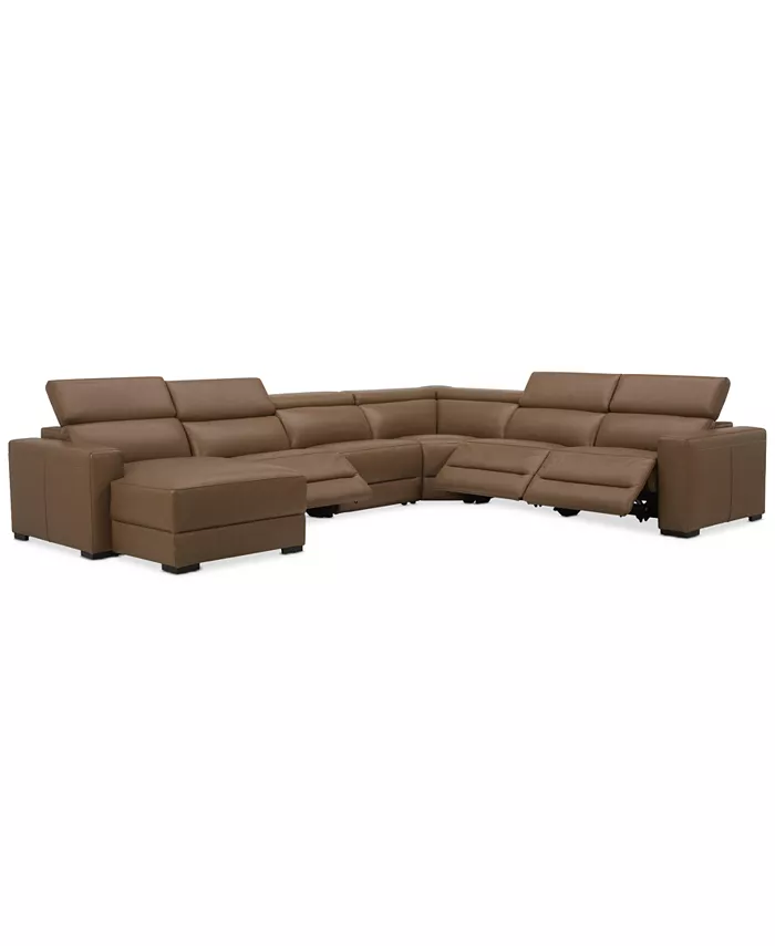 Furniture Nevio 157 6-Pc. Leather Sectional with 3 Power Recliners Headrests and Chaise Created For Macy's