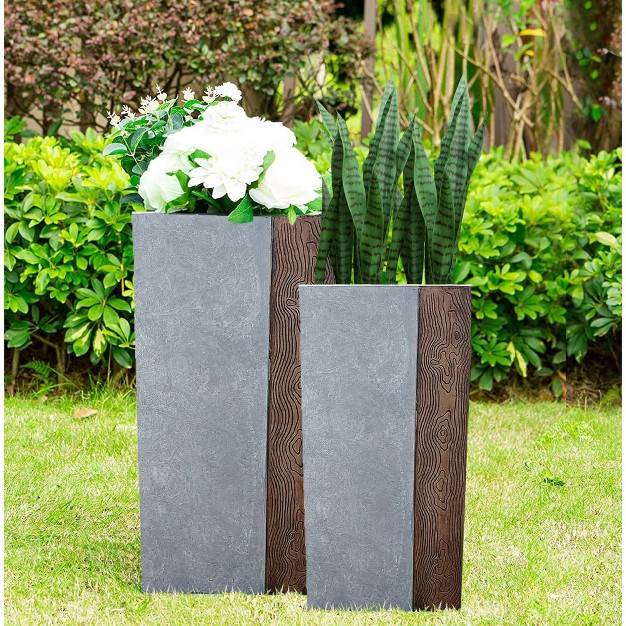 Set Of 2 Kante Lightweight Tall Outdoor Square Concrete Planter Timber Ridge Gray Rosemead Home amp Garden Inc