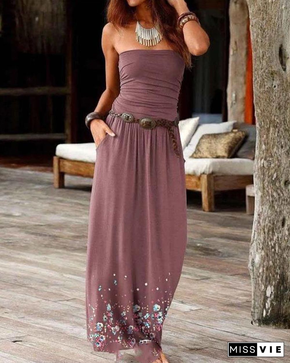 Strapless Boho Print Dresses