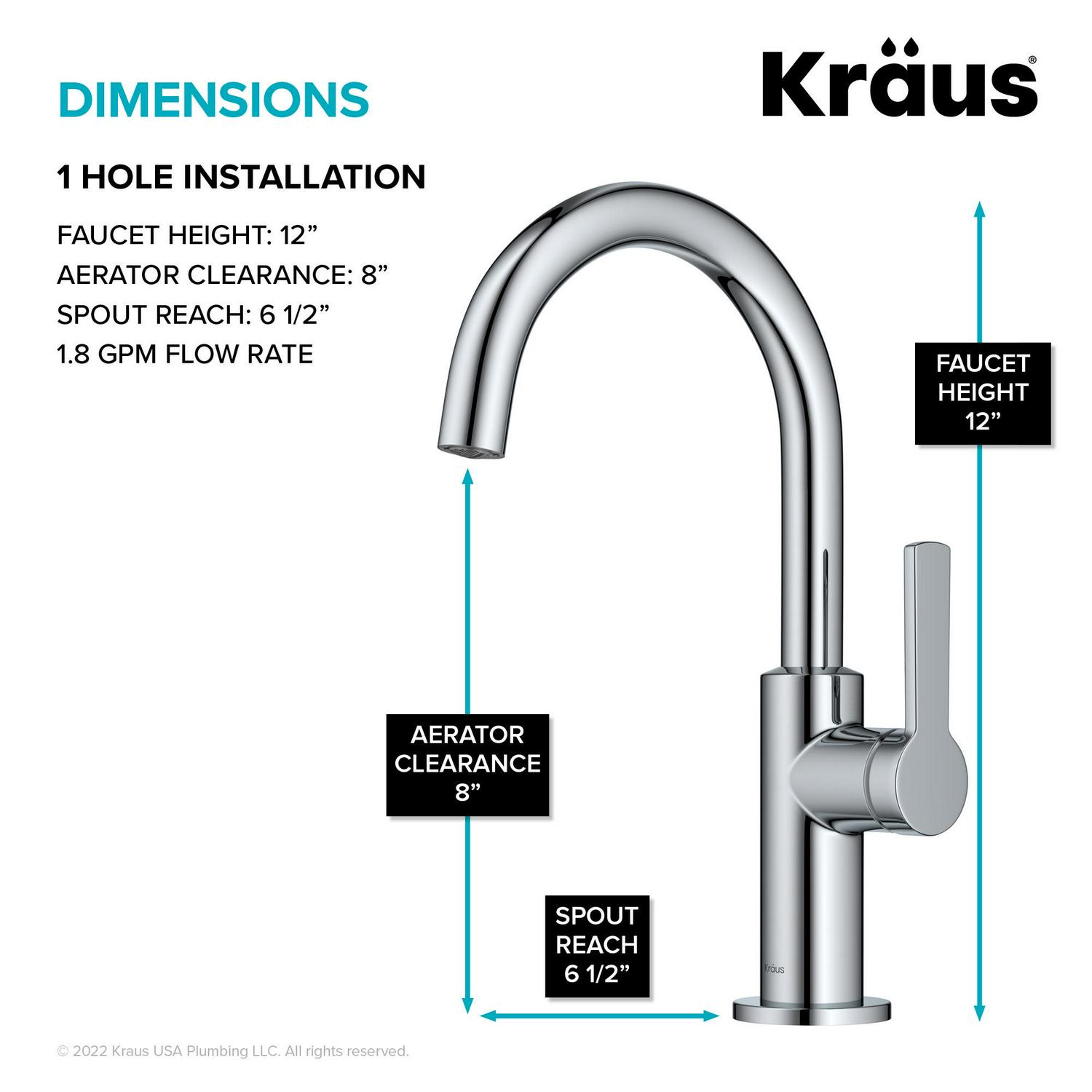 KRAUS Oletto Single Handle Kitchen Bar Faucet in Chrome