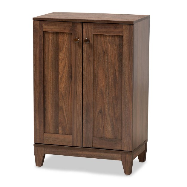 2 Door Nissa Wood Shoe Storage Cabinet Walnut Brown Baxton Studio