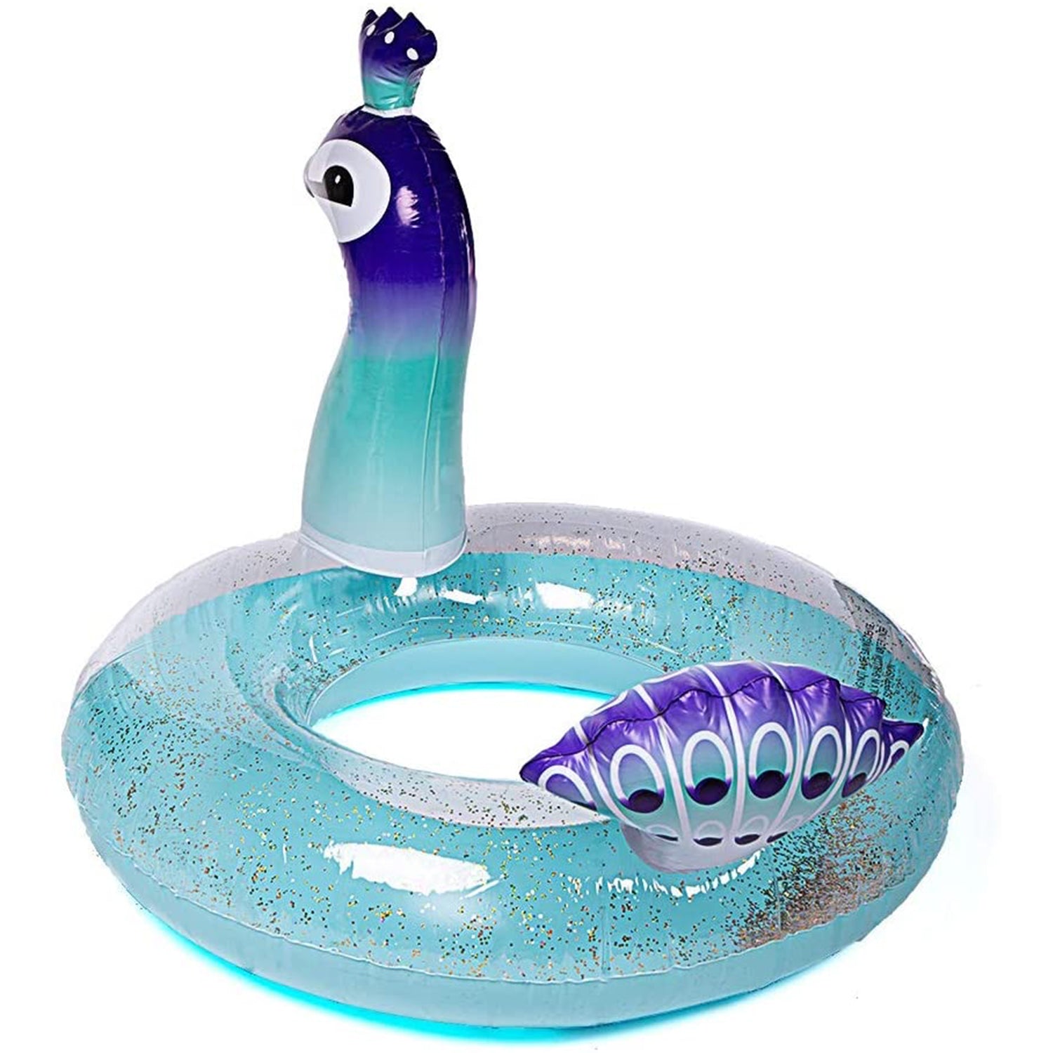 Ella Peacock Swim Pool Float - 2022 Summer Peacock Inflatable Pool Float with Glitters Swim Ring Inflatable Lounge Raft Tube Summer Toys for Kids (48 inch)