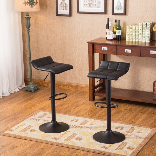 Roundhill Furniture Belham Swivel Black Bonded Leather Adjustable Bar Stool (Set of 2)