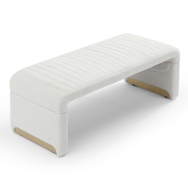 Modern Entryway Bench  Upholstered Sherpa Fabric End of Bed Bench