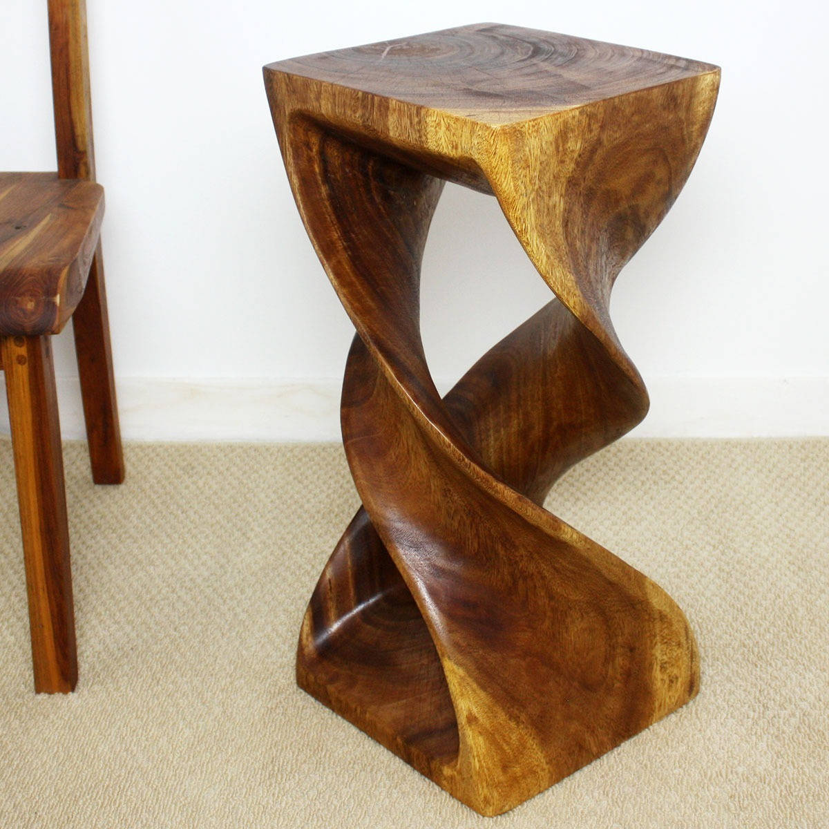 Haussmann? Wood Double Twist Stool Table 12 in SQ x 26 in H Walnut Oil - 12 x 12 x 26