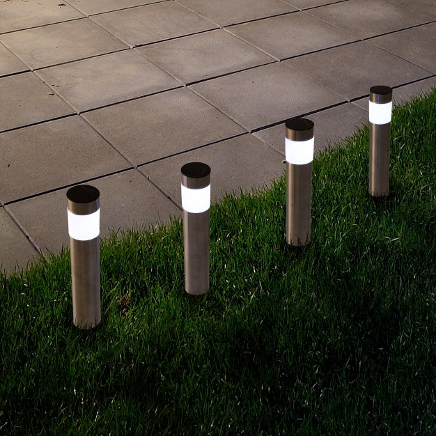 Nature Spring Solar Outdoor Led Lights Battery operated Stainless Steel Pathway Lights For Landscape Patio Driveways And Walkways Pack Of 4