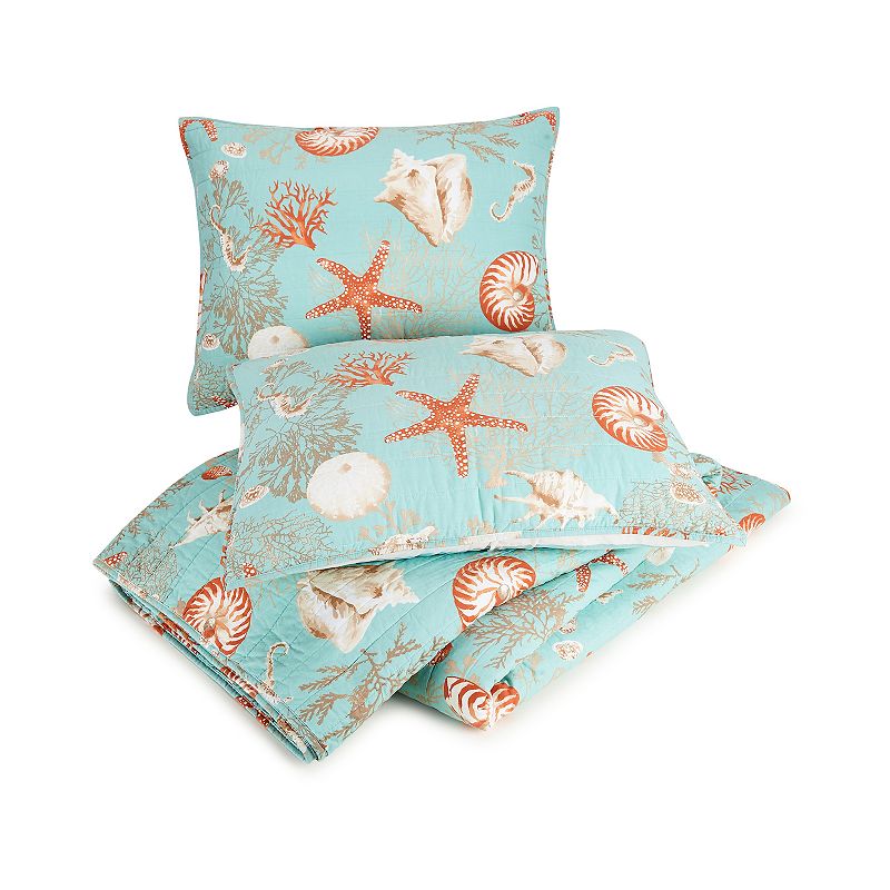 Modern Heirloom Starfish and Shells Quilt Set and Shams