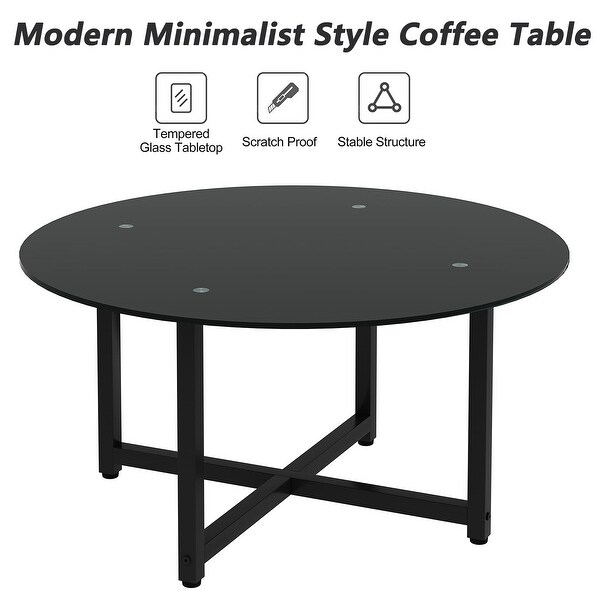 Round Glass Coffee Table End Table Sets of 3 for Living Room， Mordern Black Sofa Side Tables - as picture