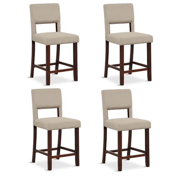 Gymax 4-Piece Linen Fabric/PVC Leather Counter Height Bar Stool Set w/