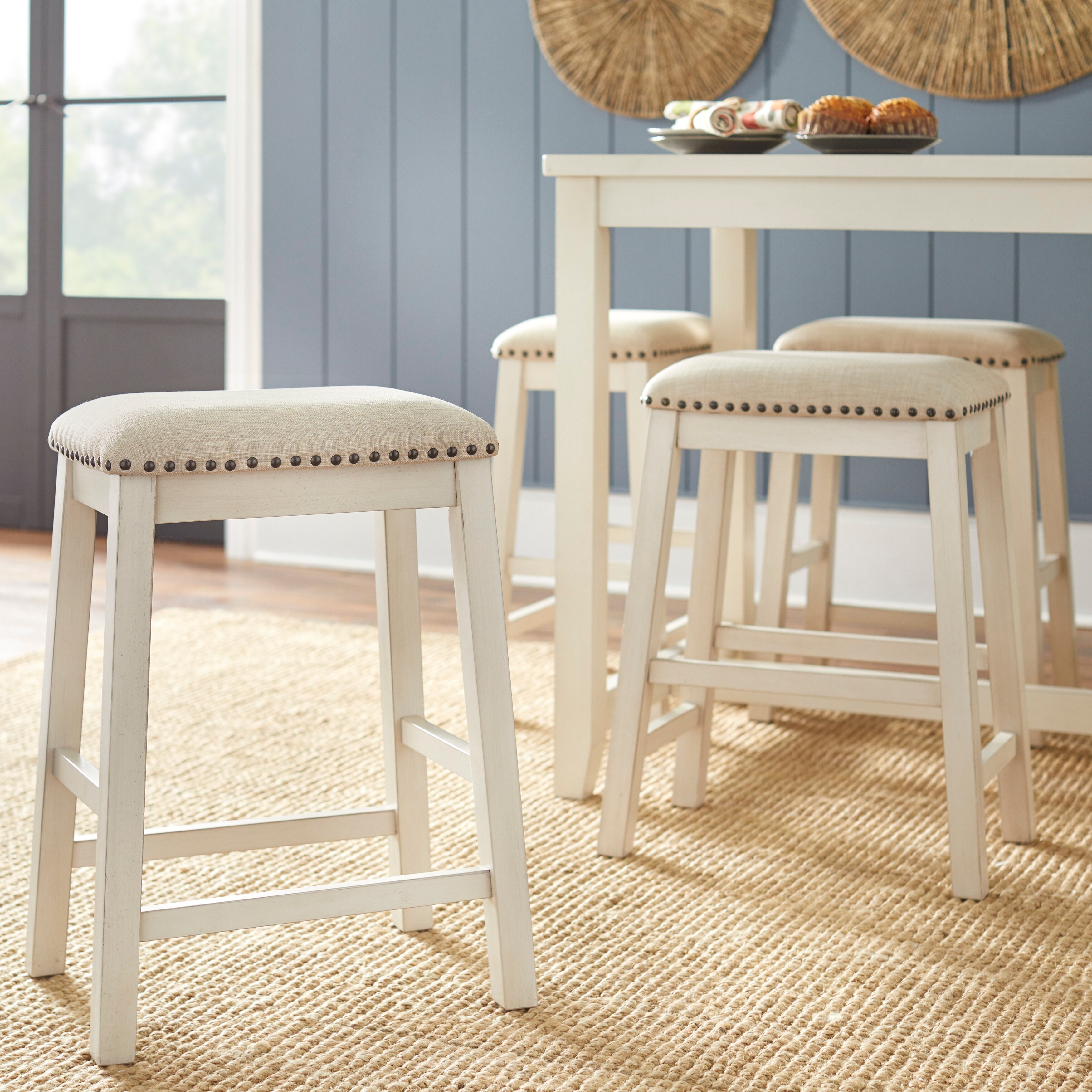 Lifestorey Tobias 24-inch Cushioned Farmhouse Counter Stool (Set of 4)