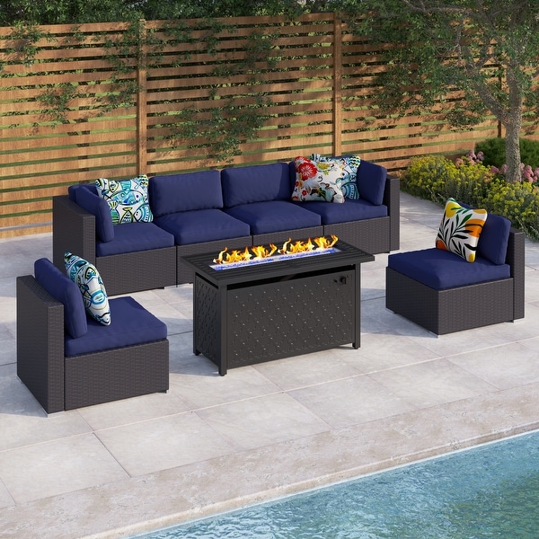 Gariau Rattan/Wicker 13Piece Outdoor Patio Conversation Sectional Set with 2 Kinds of Gas Fire Pit Tables by Havenside Home