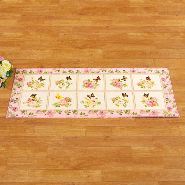 Collections Etc Floral Butterfly Garden Skid resistant Accent Rug