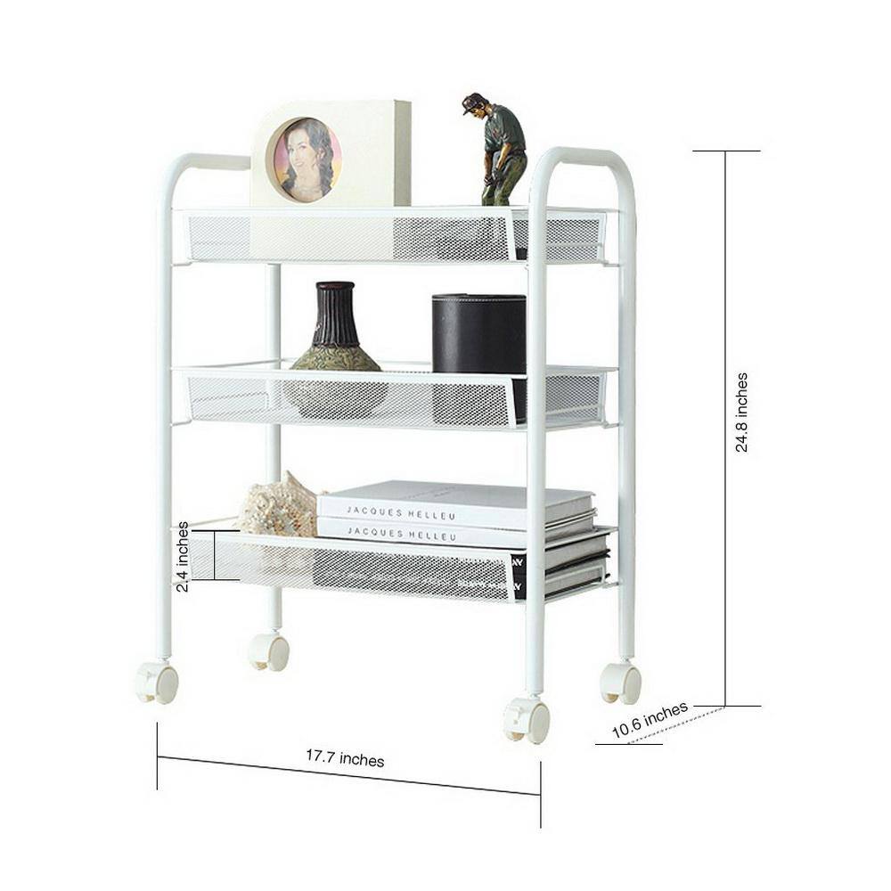 Karl home Modern Iron Multi-Functional 4-Wheeled Storage Cart in White 302589548295