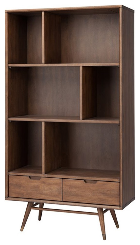 Nuevo Baas 3 Shelf Bookcase in Walnut   Midcentury   Bookcases   by Homesquare  Houzz