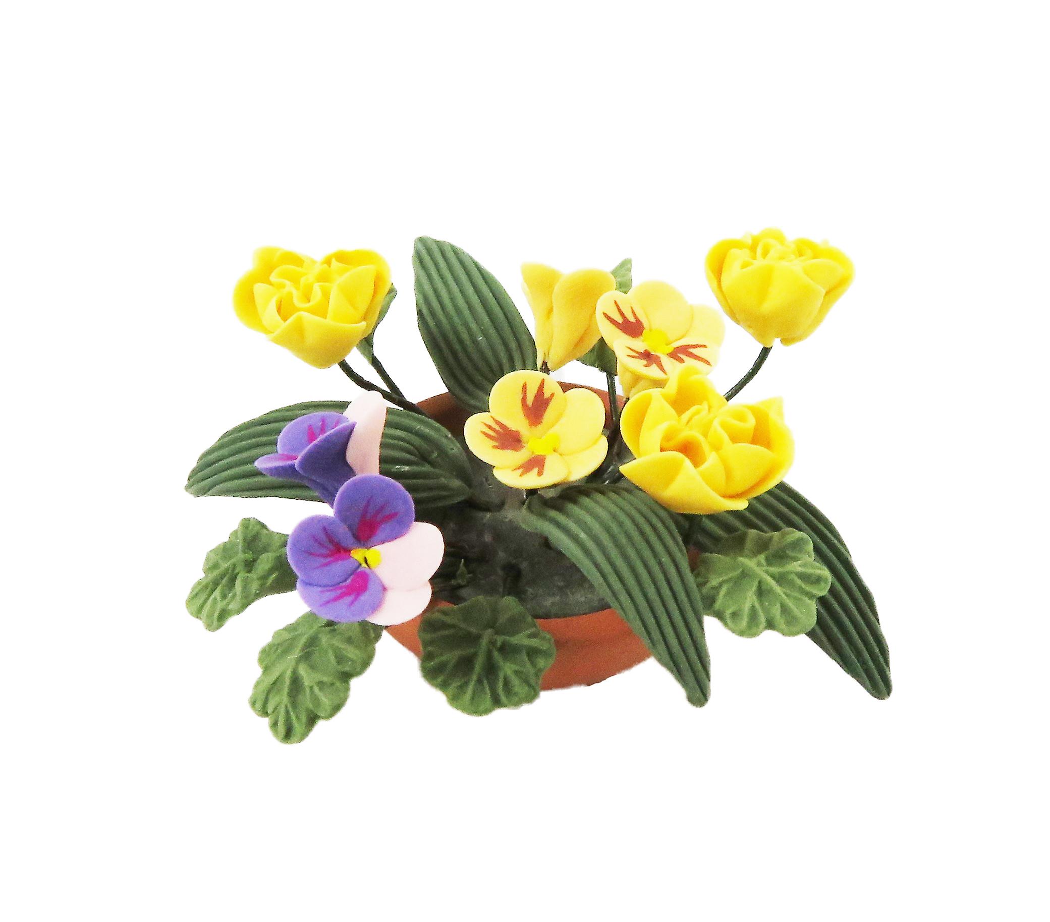 Dolls House Flower Display In Round Bowl Yellow Lilac Table Centre Accessory