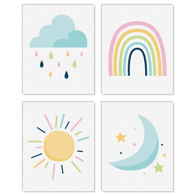 Big Dot Of Happiness Colorful Children x27 s Decor Unframed Rainbow Cloud Sun And Moon Linen Paper Wall Art Set Of 4 Artisms 8 X 10 Inches