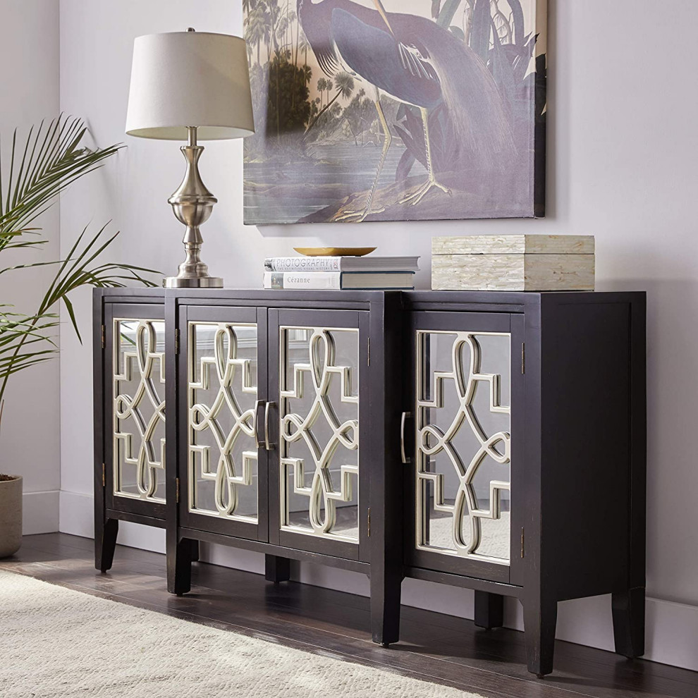 Antique Black TV Stand with 4 Doors   Transitional   Entertainment Centers And Tv Stands   by Simple Relax  Houzz