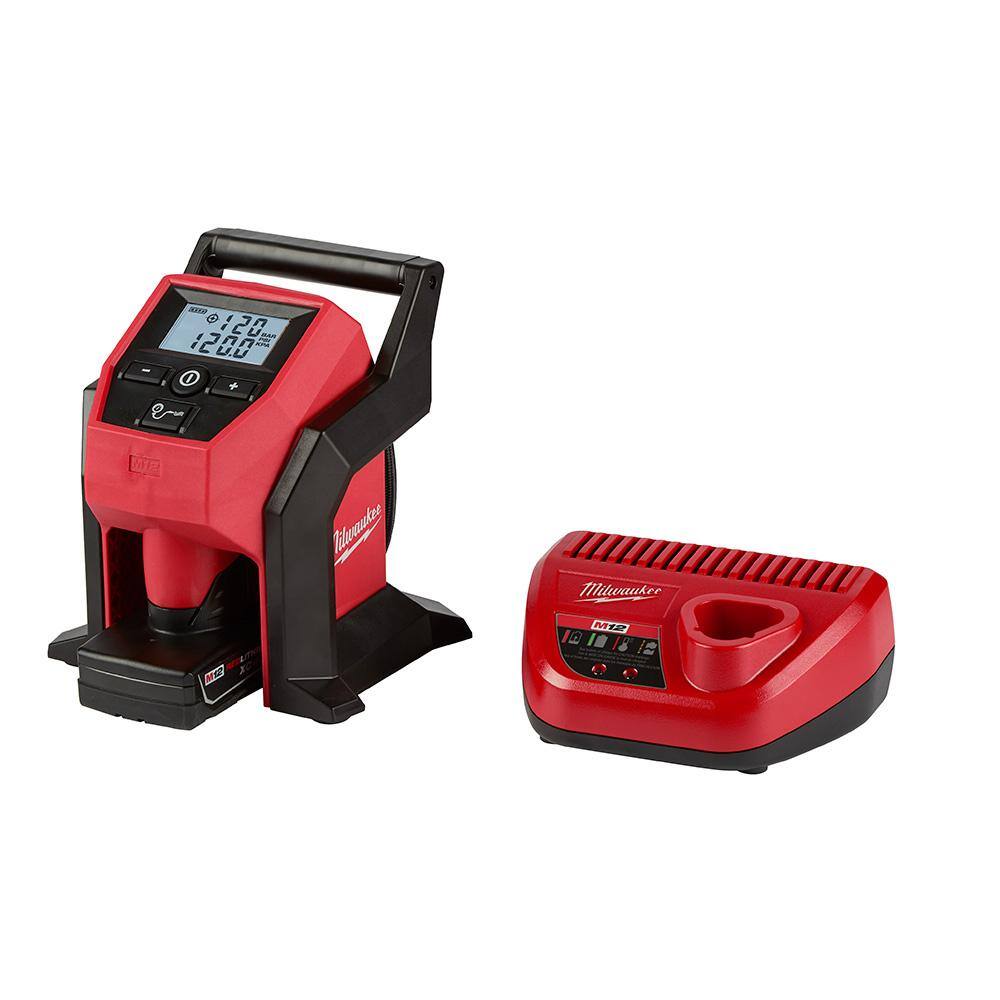 MW M12 12-Volt Lithium-Ion Cordless Electric Portable Inflator Kit with 4.0 Ah Battery and Charger 2475-21XC