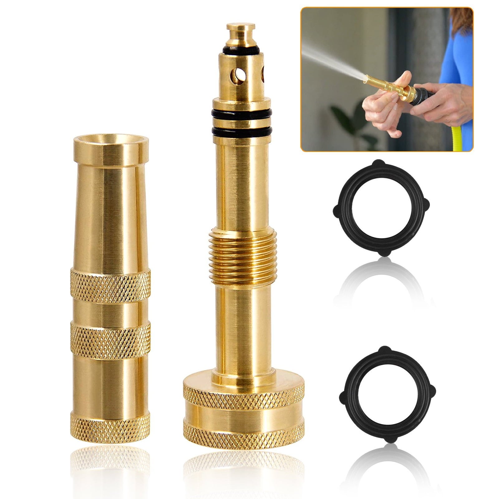 EEEkit Heavy Duty Solid Brass Twist Hose Nozzle， Adjustable High Pressure Hose Sprayer from Spray to Jet， Fit Standard Garden Hose， Water Spray Nozzle for Car Washing and Flower Watering