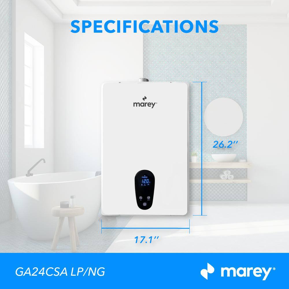 MAREY 8.34 GPM CSA Certified Residential Multiple Points of Use Liquid Propane Gas Tankless Water Heater GA24CSALP