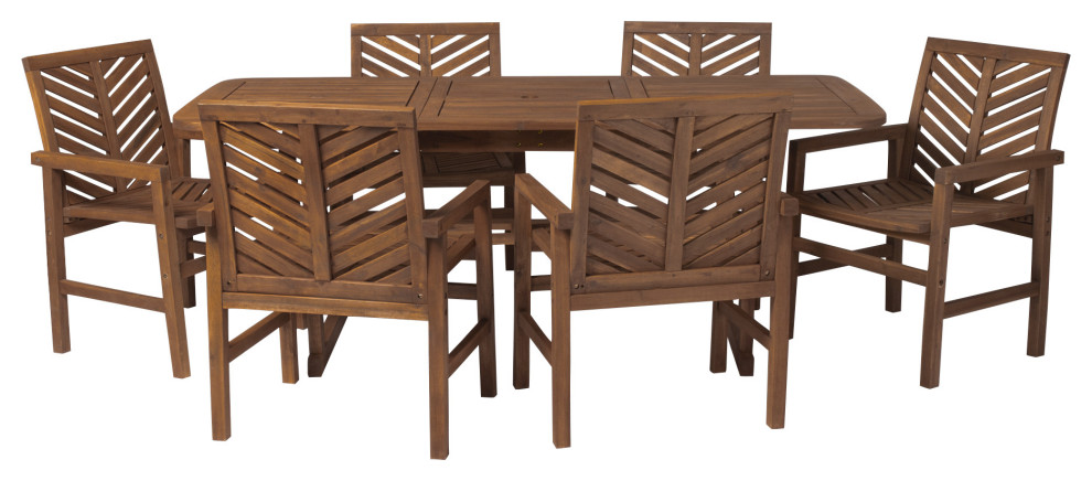 7 Piece Extendable Outdoor Patio Dining Set  Dark Brown   Transitional   Outdoor Dining Sets   by Kolibri Decor  Houzz